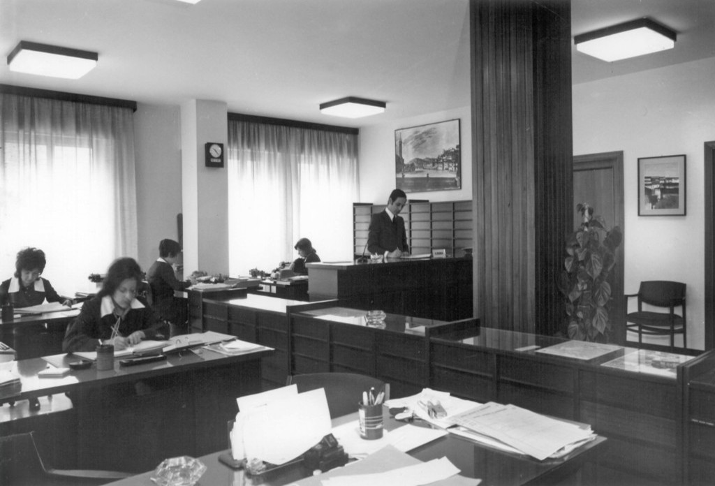Gli uffici della sede di via Montebello nel 1972
